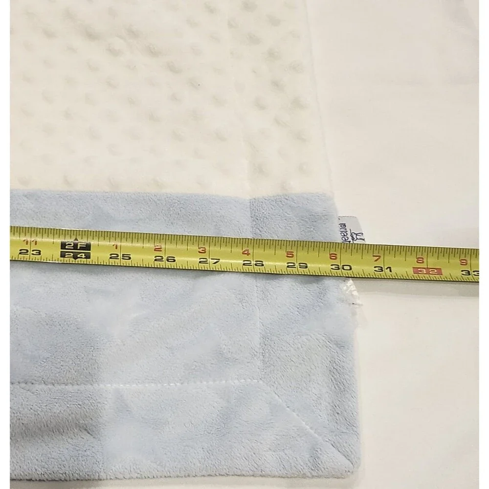 Kyle & Deena Patchwork Square Baby Blanket BLUE & WHITE Minky Dot Stripes Ribbed